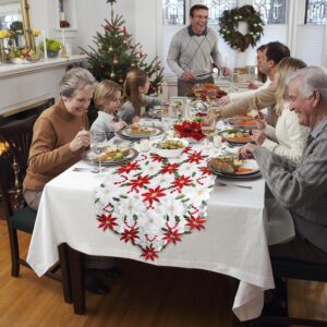 OurWarm 15 x 70 Inch Christmas Table Runner Embroidered Table Runner Red Table Linens for Christmas Decorations