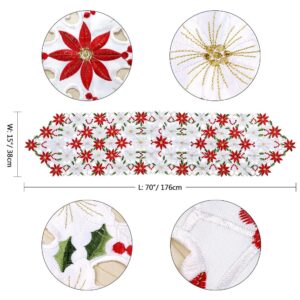 OurWarm 15 x 70 Inch Christmas Table Runner Embroidered Table Runner Red Table Linens for Christmas Decorations