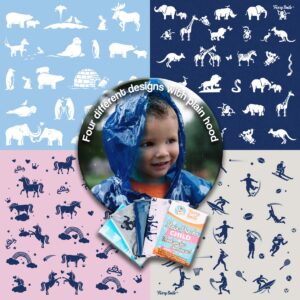 Disposable Rain Ponchos Kids - Emergency Kids Rain Poncho - 4 Pack Hooded Ponchos for Boys and Girls With Fun Designs