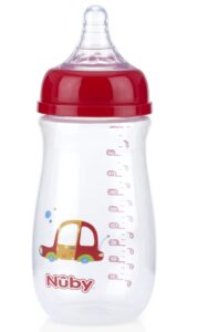 nuby wide neck bottle with anti-colic air system, colors/prints may vary, 1 pack of 1 bottle
