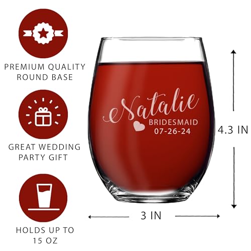 Set of 1, 2, 3, 4, 5, 6, 7, 8 Custom Engraved Bridesmaid Gifts - Personalized Stemless Wine Glasses - Passion Style (5)