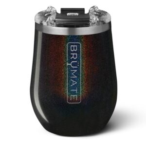 brümate uncork'd xl mÜv - 100% leak-proof 14oz insulated wine tumbler with lid - vacuum insulated stainless steel wine glass - perfect for travel & outdoors (glitter charcoal)