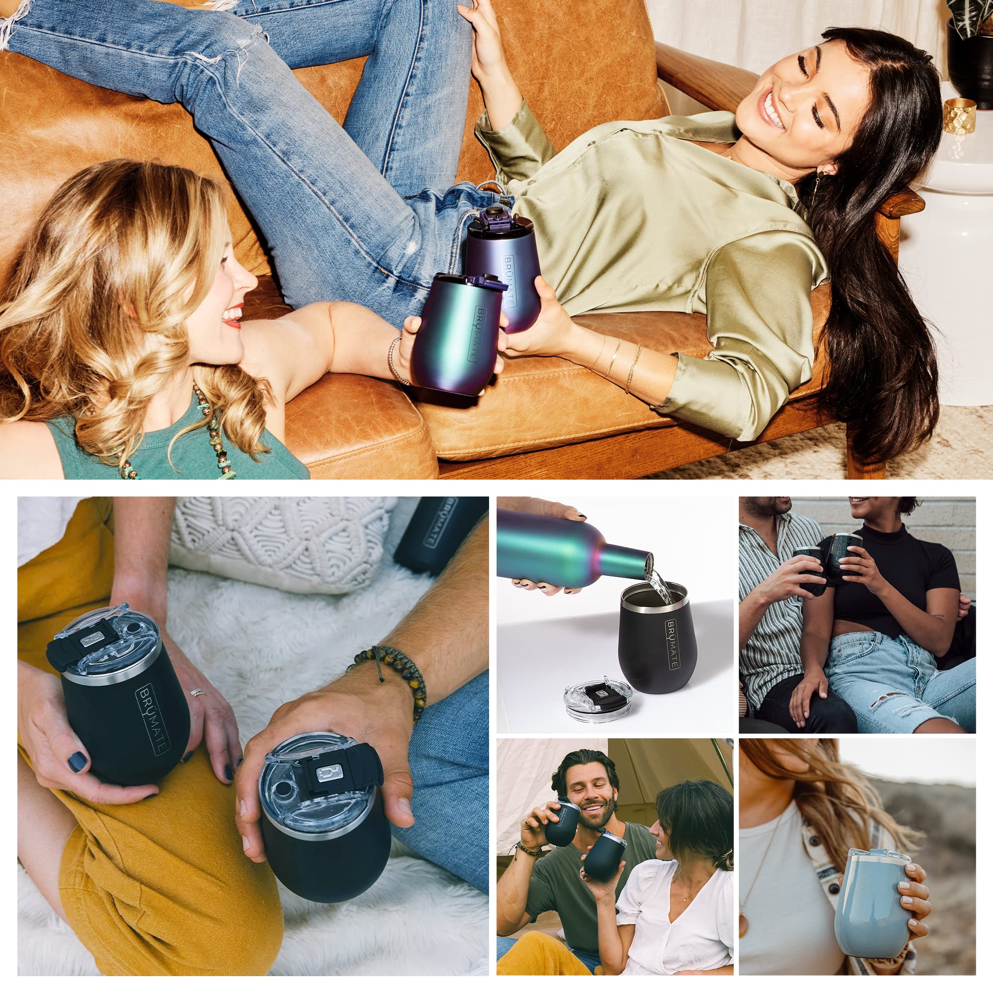 BrüMate Uncork'd XL MÜV - 100% Leak-Proof 14oz Insulated Wine Tumbler with Lid - Vacuum Insulated Stainless Steel Wine Glass - Perfect For Travel & Outdoors (Glitter Charcoal)