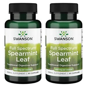 swanson spearmint leaf (mentha spicata)-full spectrum herbal supplement supporting digestive health '&' mild stomach issues - (60 capsules, 400mg each) 2 pack