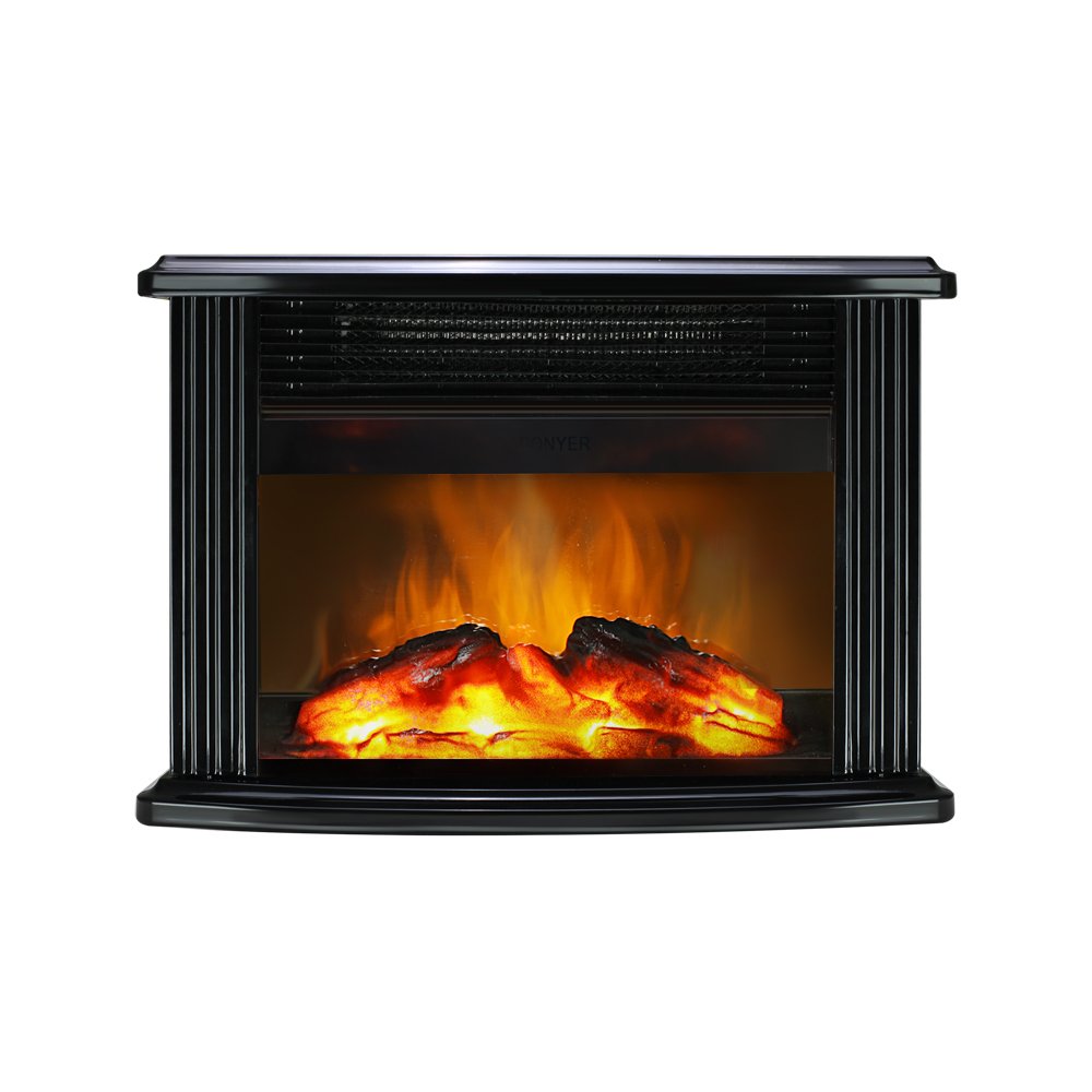 DONYER POWER 1500W Mini Electric Fireplace Tabletop Portable Heater,14'' (Black, Metal)