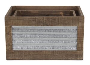 cheungs set of 2 rectangular ridged metal accent storage crate, gray