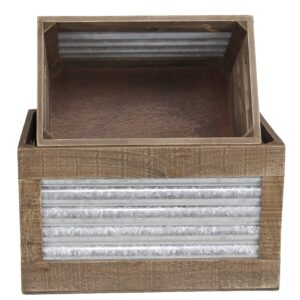 Cheungs Set of 2 Rectangular Ridged Metal Accent Storage Crate, Gray