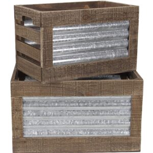 Cheungs Set of 2 Rectangular Ridged Metal Accent Storage Crate, Gray