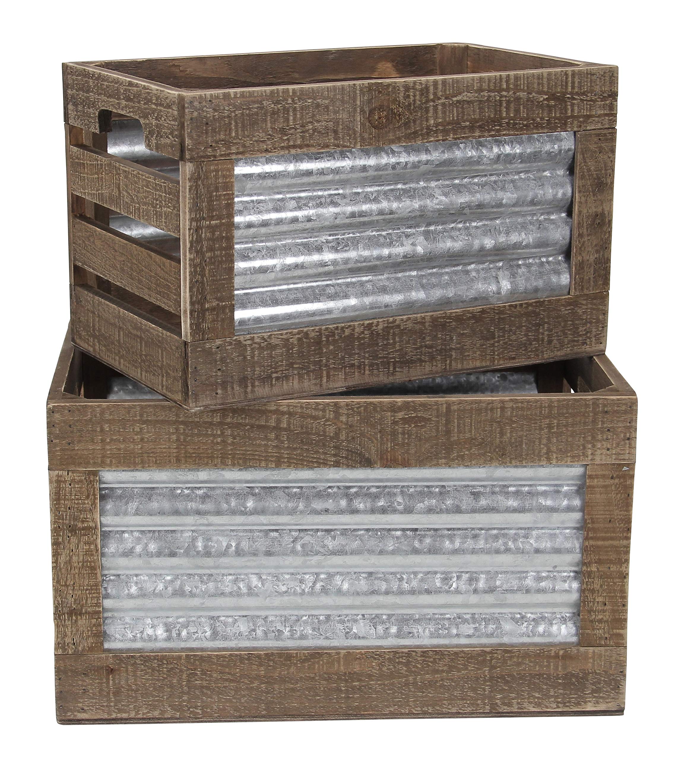 Cheungs Set of 2 Rectangular Ridged Metal Accent Storage Crate, Gray