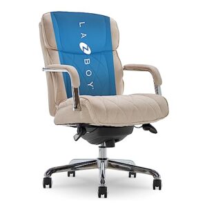 la-z-boy sutherland quilted leather executive office chair with padded arms, high back ergonomic desk chair with lumbar support, cream microfiber fabric