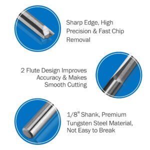 HQMaster CNC Router Bits 1/8 Router Bit Straight Router Bit 1 8 Shank Straight Flute End Mill Cutter 2-Flute Milling Cutting Tungsten Steel 22mm CEL/45mm OAL for MDF PVC Acrylic Chipboard Wood 10 Pack