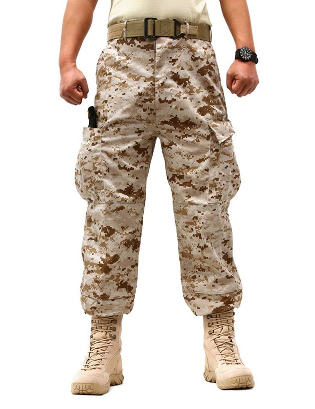 ZLSLZ Men's Military Tactical Casual Camouflage Multi-Pocket BDU Cargo Pants Trousers (M, Desert Camo)