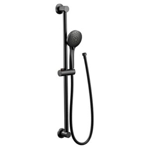 moen showering matte black eco-performance 5-function handheld shower with 30-inch slide bar and 69-inch hose, 3558epbl