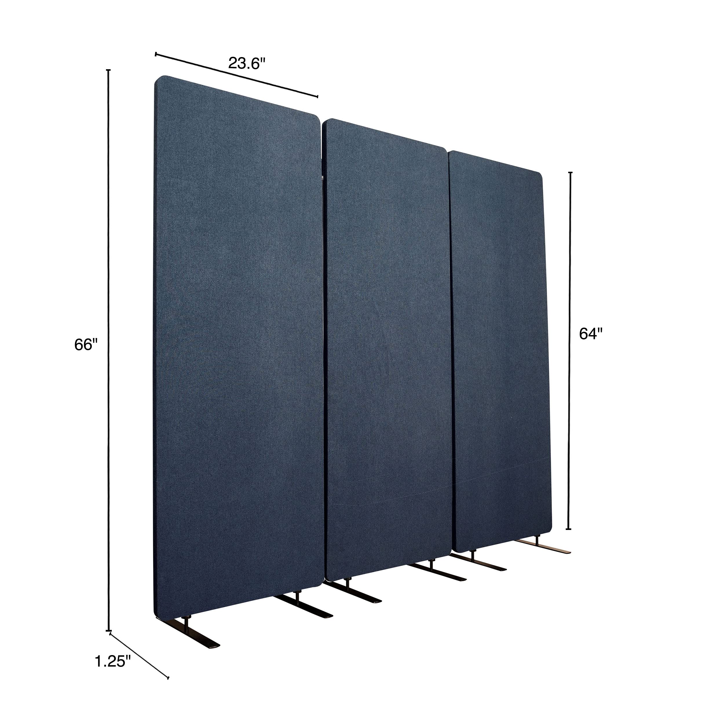 Stand Up Desk Store ReFocus Freestanding Noise Reducing Acoustic Room Wall Divider Office Partition (Midnight Blue, 72" x 66", Zippered 3-Pack)