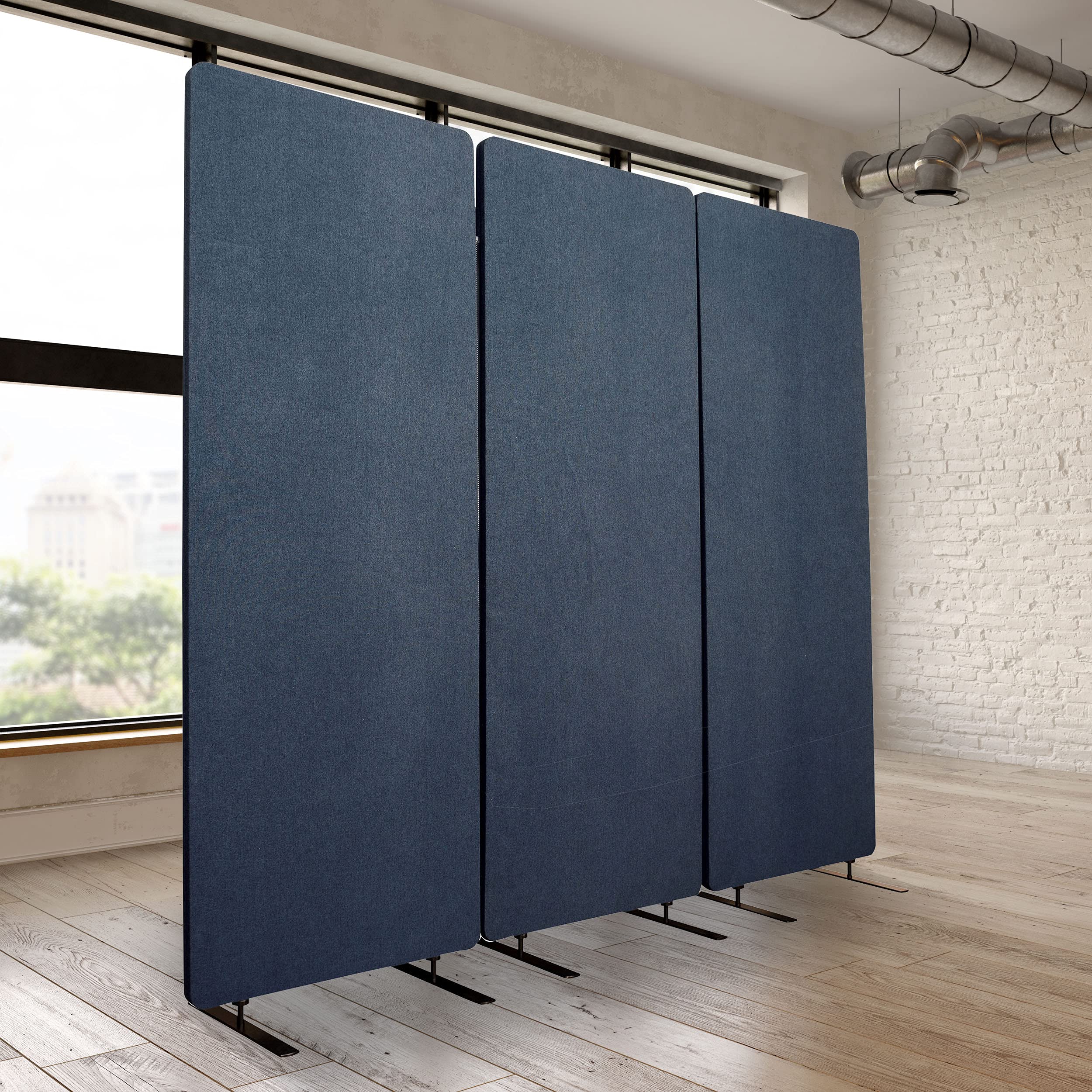 Stand Up Desk Store ReFocus Freestanding Noise Reducing Acoustic Room Wall Divider Office Partition (Midnight Blue, 72" x 66", Zippered 3-Pack)