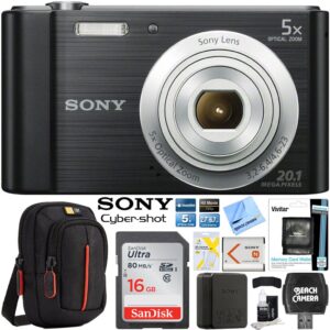 sony dsc-w800/b point and shoot digital still camera black bundle with 16gb memory card, bag, microfiber cleaning cloth, card reader, screen protectors, 3 piece cleaning kit and memory card wallet