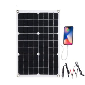 lixada solar panel charger usb port portable high power monocrystalline solar panel phone usb devices charger & car battery charging clip line for cell phone camping rv boat marine - 20watt