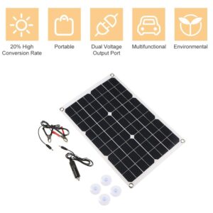 Lixada Solar Panel Charger USB Port Portable High Power Monocrystalline Solar Panel Phone USB Devices Charger & Car Battery Charging Clip Line for Cell Phone Camping RV Boat Marine - 20Watt