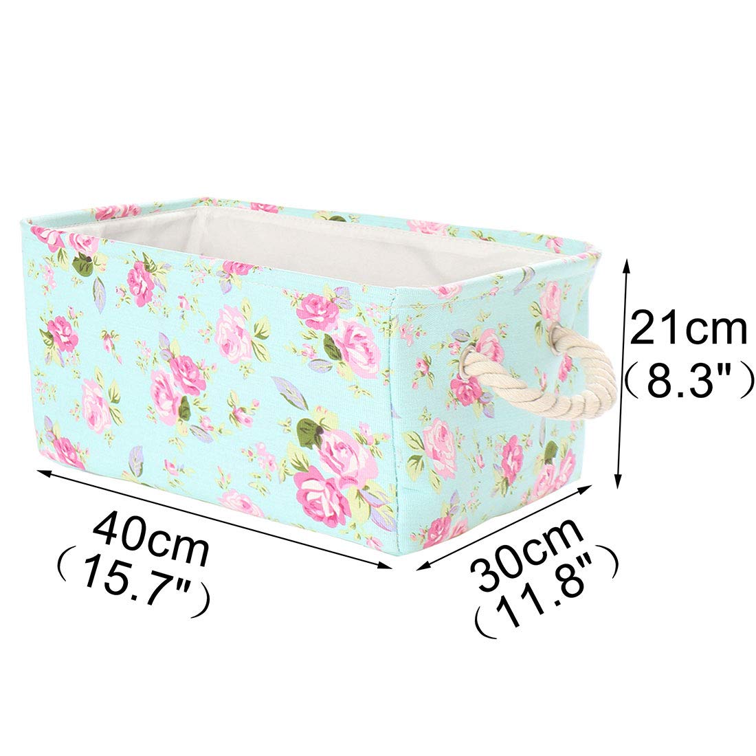 uxcell Storage Basket Bin with Rope Handles, Decorative Fabric Laundry Basket for Clothes Toy Closet Organizer,Floral (Medium -15.7"x11.8"x8.3")