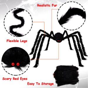 jollylife 7PCS Halloween Decorations Outdoor Fake Giant Spiders - Scary Props for Yard Haunted House Indoor Party Decor Supplies (47”×1pcs, 30”×1pcs, 20”×2pcs, 12”×3pcs)