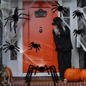 jollylife 7PCS Halloween Decorations Outdoor Fake Giant Spiders - Scary Props for Yard Haunted House Indoor Party Decor Supplies (47”×1pcs, 30”×1pcs, 20”×2pcs, 12”×3pcs)