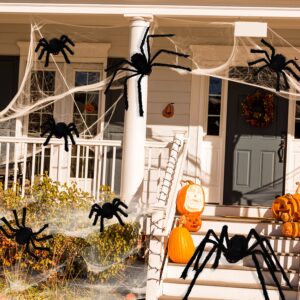 jollylife 7PCS Halloween Decorations Outdoor Fake Giant Spiders - Scary Props for Yard Haunted House Indoor Party Decor Supplies (47”×1pcs, 30”×1pcs, 20”×2pcs, 12”×3pcs)