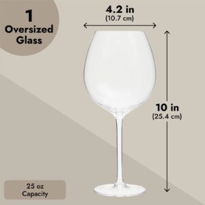 Juvale 25oz Oversized Giant Wine Glass with Stem That Holds a Whole Bottle of Wine, Oversized Wine Glass for Champagne, Mimosas, Holiday Parties, Novelty Birthday Gift (750ml)