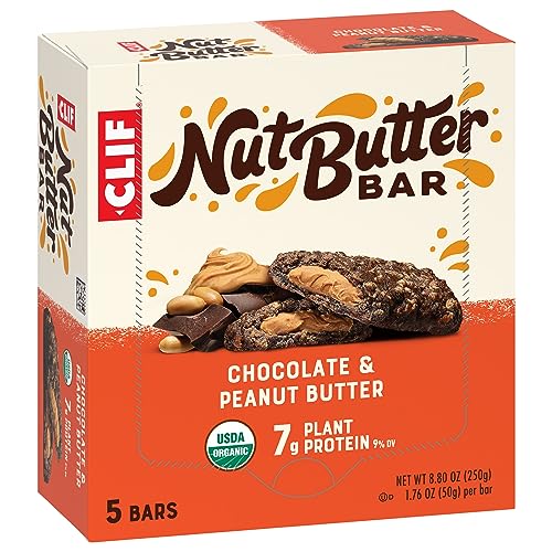 CLIF Nut Butter Bar - Chocolate Peanut Butter - Filled Energy Bars - Non-GMO - USDA Organic - Plant-Based - Low Glycemic - 1.76 oz. (5 Pack)