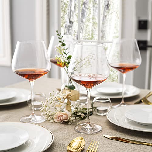 WHOLE HOUSEWARES | Wine Glasses Set of 4 | Hand Blown Italian Style Crystal Clear Glass with Stem | Red Wine Glasses Lead-Free Premium glasses as gift sets (25 oz)