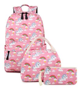 abshoo cute lightweight kids school bookbags unicorn girls backpacks with lunch bag (unicorn pink set)