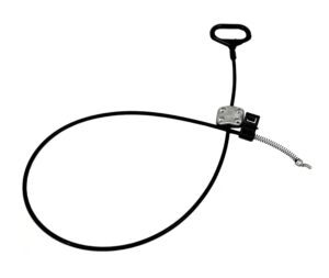 recliner-handles d pull handle with cable with 3.25" exposed wire and 3mm barrel, metal mounting bracket along with 41" total length with an assist spring s-tip