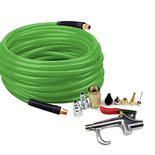 DP Dynamic Power Polyurethane Braided Air Hose 1/4" X 50 Ft with 10 pcs Compressor Accessories KIT, 200 PSI.