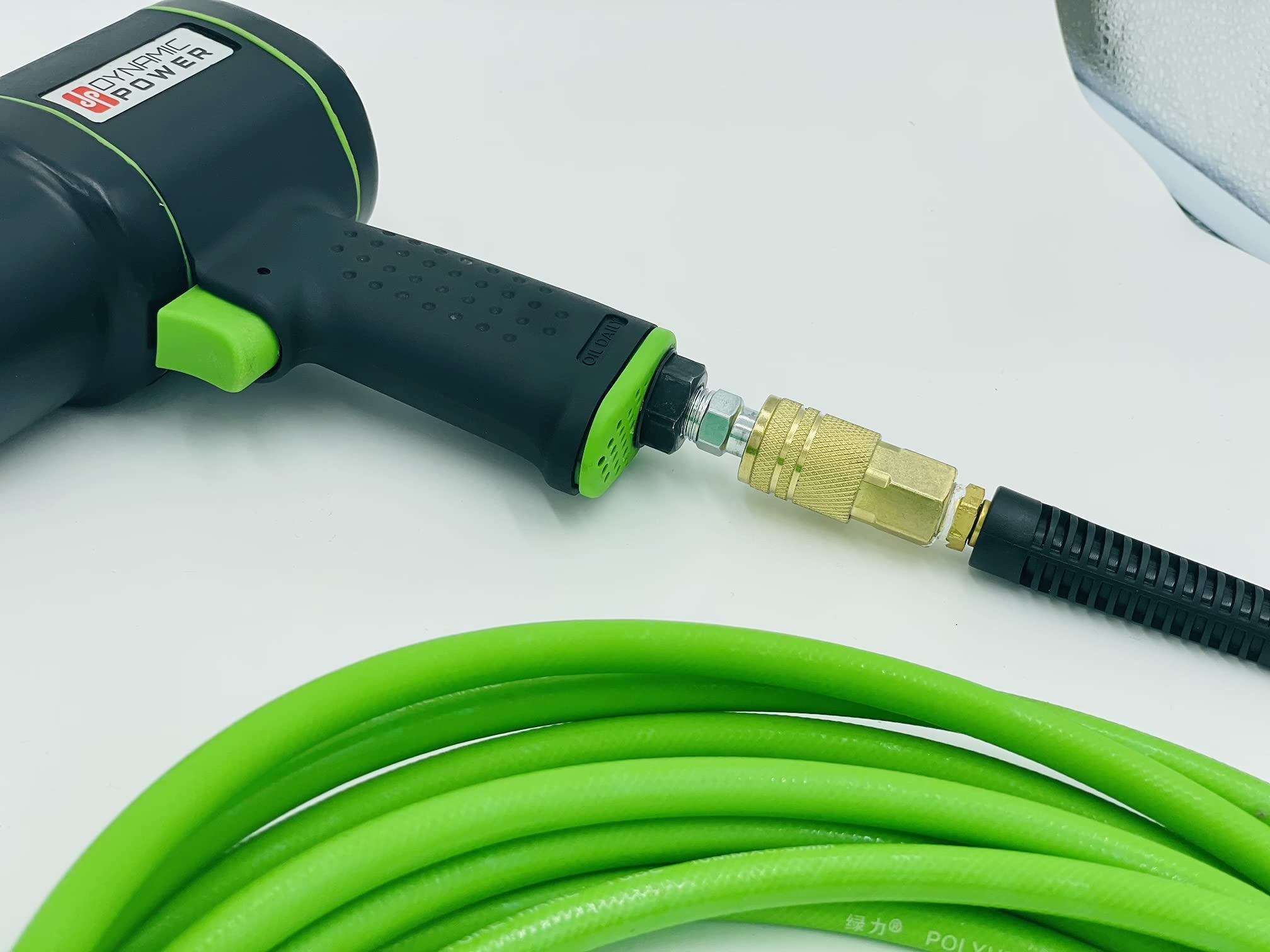 DP Dynamic Power Polyurethane Braided Air Hose 1/4" X 50 Ft with 10 pcs Compressor Accessories KIT, 200 PSI.