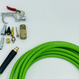 DP Dynamic Power Polyurethane Braided Air Hose 1/4" X 50 Ft with 10 pcs Compressor Accessories KIT, 200 PSI.