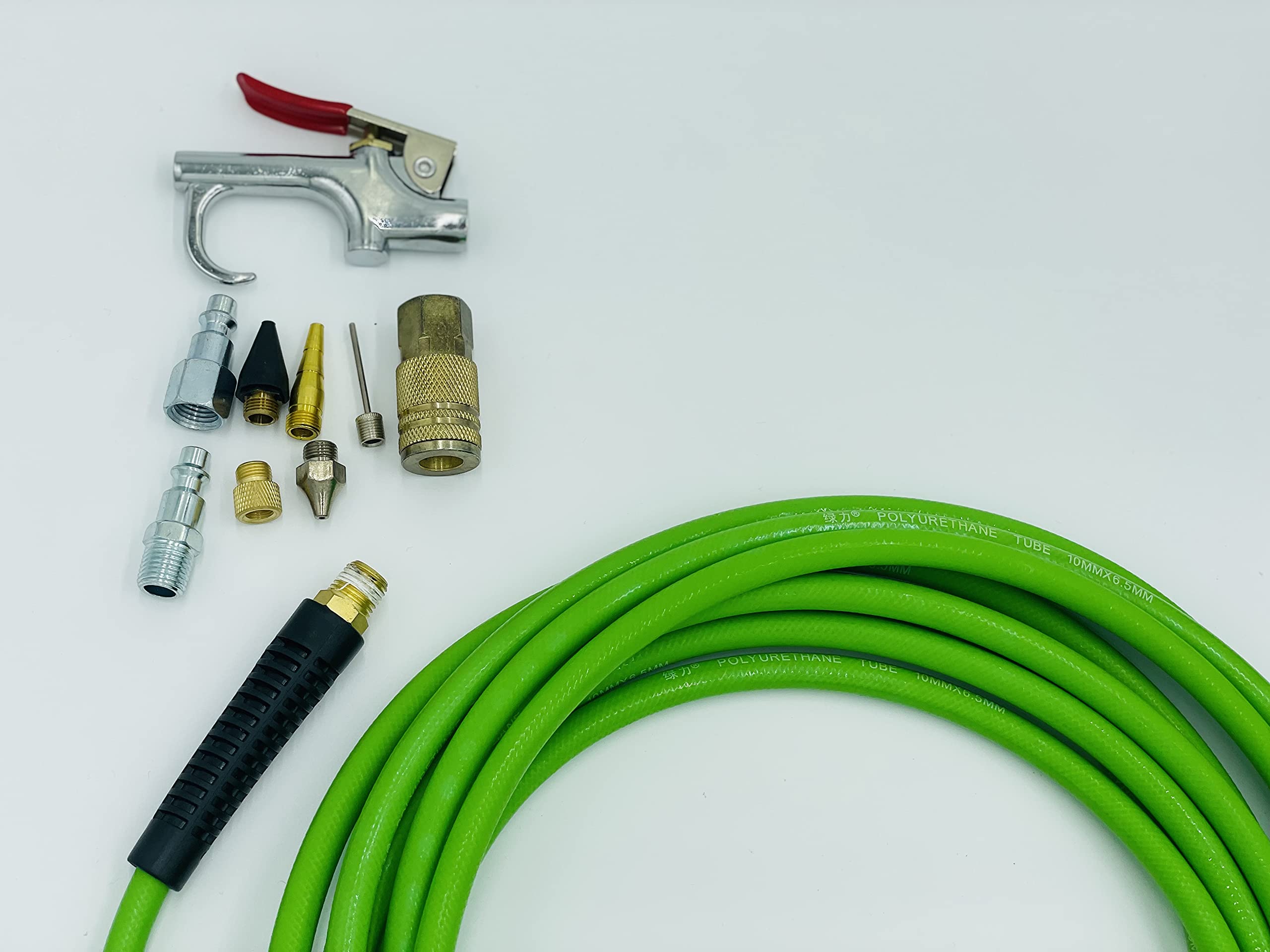 DP Dynamic Power Polyurethane Braided Air Hose 1/4" X 50 Ft with 10 pcs Compressor Accessories KIT, 200 PSI.