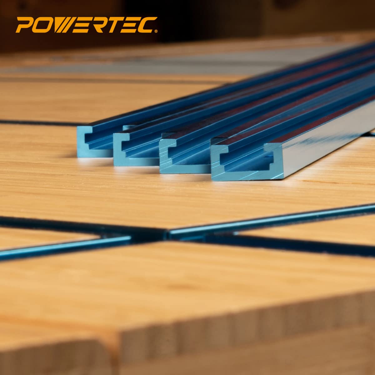 POWERTEC 71371 24 Inch Double-Cut Profile Universal T-Track with Predrilled Mounting Holes, 4 PK, T Track for Woodworking Jigs and Fixtures, Drill Press Table, Router Table, Workbench