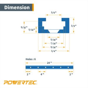 POWERTEC 71371 24 Inch Double-Cut Profile Universal T-Track with Predrilled Mounting Holes, 4 PK, T Track for Woodworking Jigs and Fixtures, Drill Press Table, Router Table, Workbench