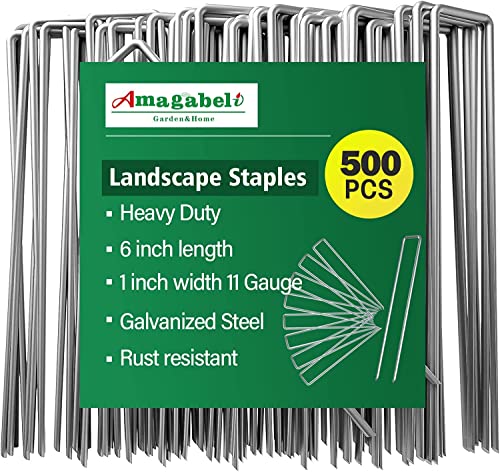 AMAGABELI GARDEN & HOME 6 Inch Garden Stakes Galvanized Landscape Staples 11 Gauge 500 Pack Sod Pins Fence Stakes for Anchoring Weed Barrier Fabric Ground Cover Landscaping Tubing Garden Staples