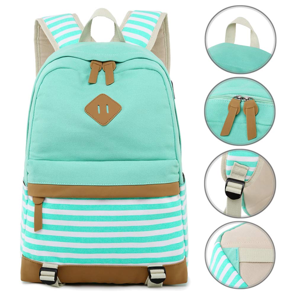 Meisohua Canvas Backpack College Laptop Backpack with USB Casual Travel Daypack for Women Teen Girls School Bookbag(2 in 1 Green Set)