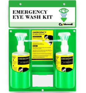 cgoldenwall eye wash station portable eye wash kit for emergency, wall mounted eyewash station, 16.09oz capacity per bottle, with mirror & emergency sign, safety material, no solution