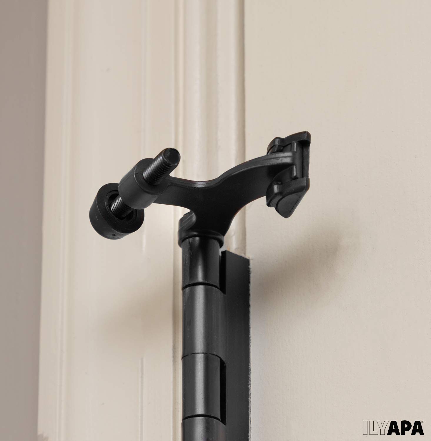 Ilyapa 6 Pack Matte Black Hinge Pin Door Stops - Heavy Duty Adjustable Stopper 2-1/2" x 1-3/4”, Door Stopper Wall Protector with Black Rubber Bumper Tips, Hinge Door Stop, Hinge Pin Door Stop 6 Pack