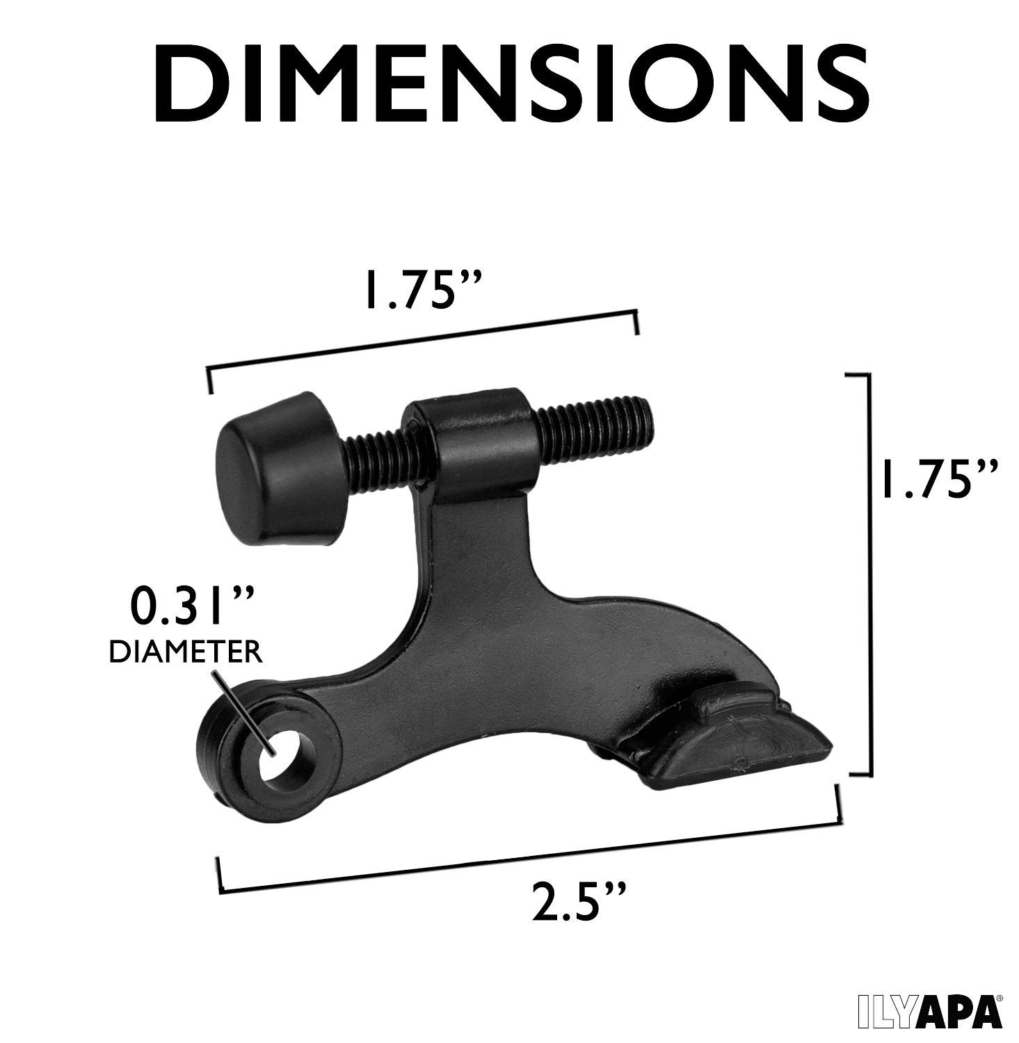 Ilyapa 6 Pack Matte Black Hinge Pin Door Stops - Heavy Duty Adjustable Stopper 2-1/2" x 1-3/4”, Door Stopper Wall Protector with Black Rubber Bumper Tips, Hinge Door Stop, Hinge Pin Door Stop 6 Pack