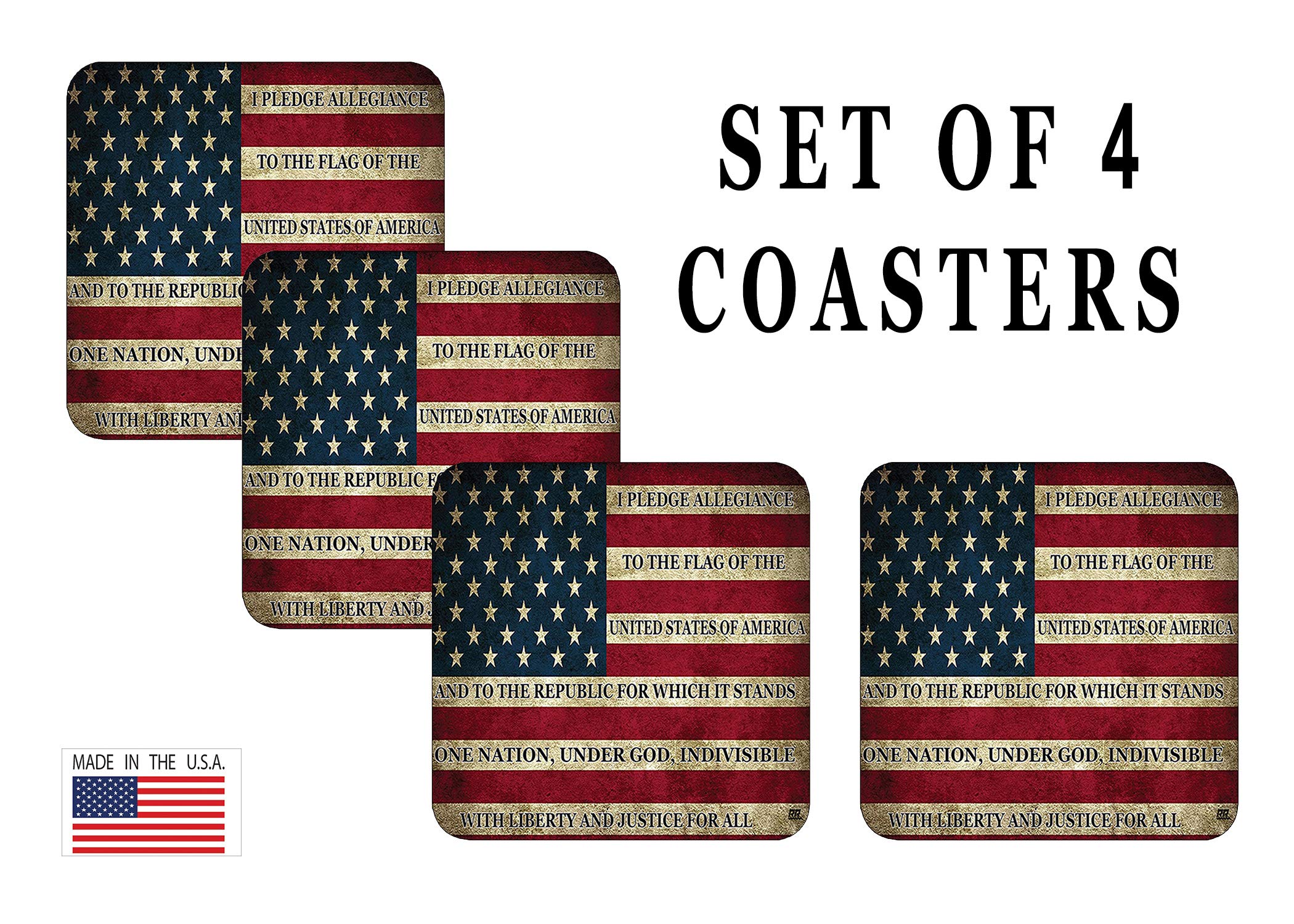 Patriotic USA Flag Drink Coaster Set Gift United States Pledge of Allegiance Bar Kitchen Home