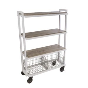 atlantic modular mobile storage cart system, with interchangeable shelves & baskets, powder-coated all-steel frame, 4-tier, caster wheels for mobility, pn 23350331, in white