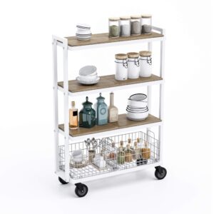 Atlantic Modular Mobile Storage Cart System, with Interchangeable Shelves & Baskets, Powder-Coated All-Steel Frame, 4-Tier, Caster Wheels for Mobility, PN 23350331, in White