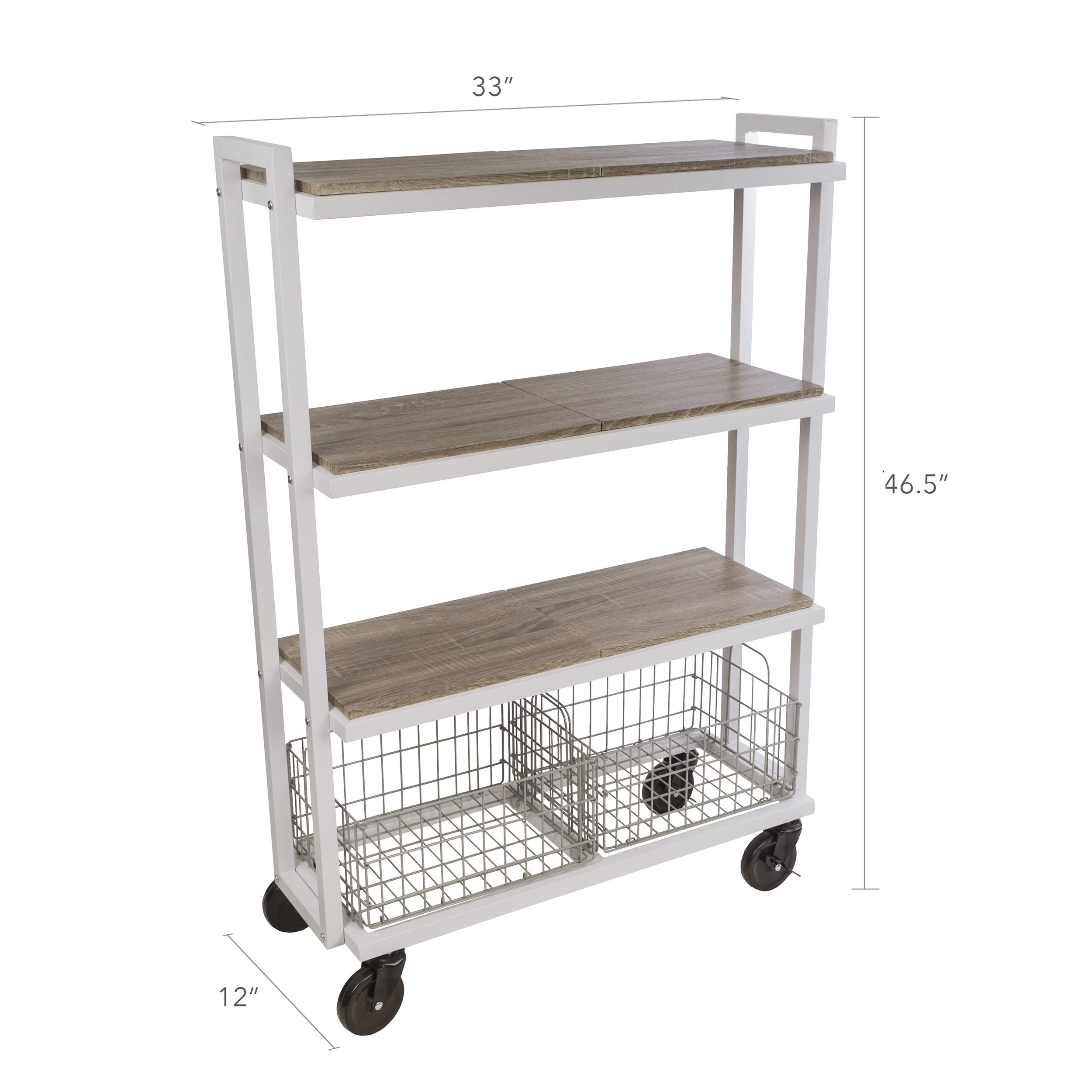 Atlantic Modular Mobile Storage Cart System, with Interchangeable Shelves & Baskets, Powder-Coated All-Steel Frame, 4-Tier, Caster Wheels for Mobility, PN 23350331, in White