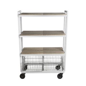 Atlantic Modular Mobile Storage Cart System, with Interchangeable Shelves & Baskets, Powder-Coated All-Steel Frame, 4-Tier, Caster Wheels for Mobility, PN 23350331, in White