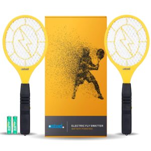 electric fly swatter racket - indoor bug zapper for home, mosquito killer, fly zapper, pest control, gnat killer, bug catcher, insect killer - outdoor & indoor use 2-pack