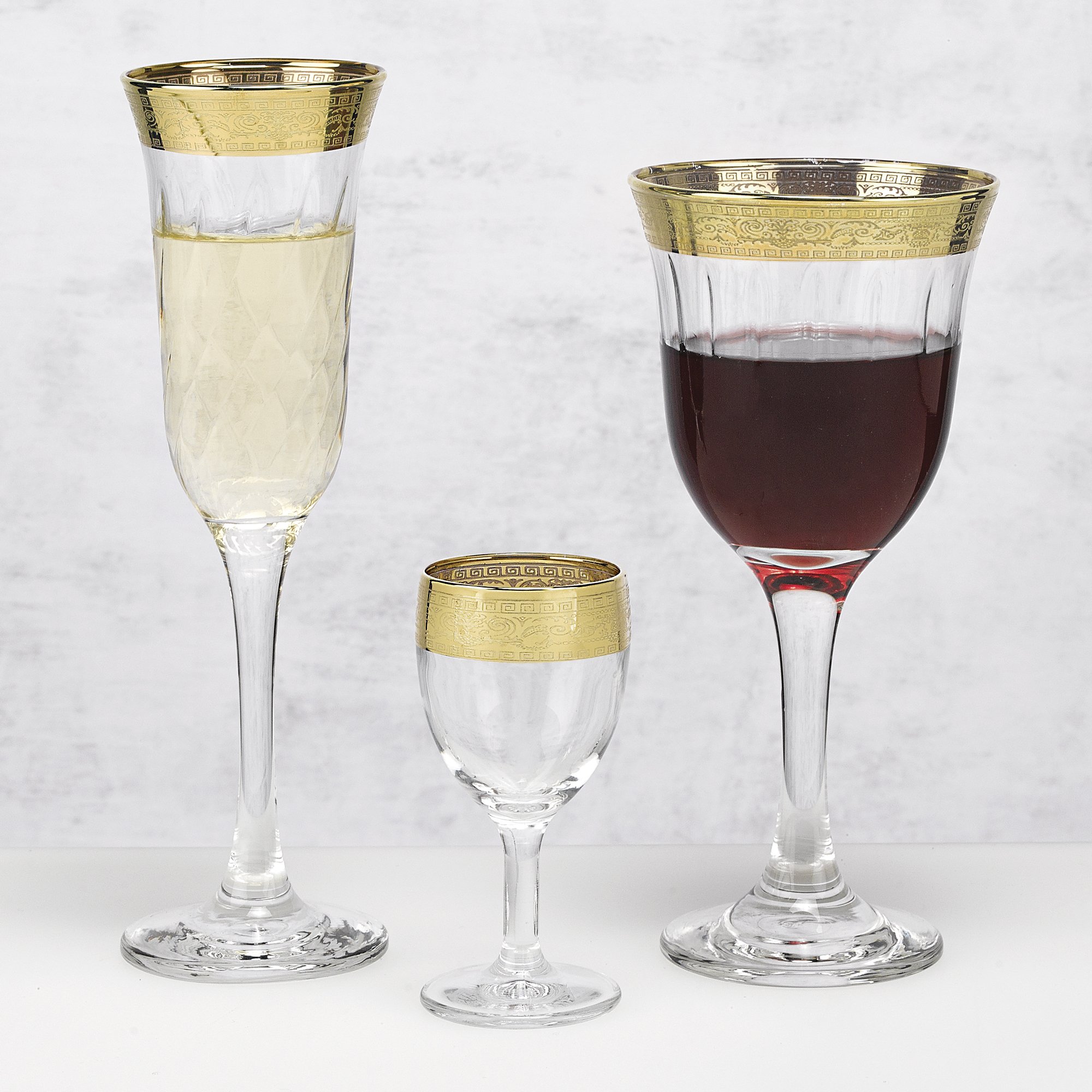 Lorren Home Trends Red Wine Set of 6 Melania Collection Gold, One Size, Clear