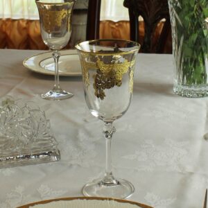 Lorren Home Trends Royal Set of 4 Embellished 24K Gold Crystal White Wine Goblets-Made in Italy, One Size, Clear